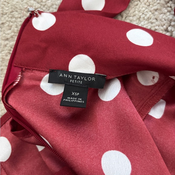 Ann Taylor Burgundy Polka Dot Sleeveless Blouse with Neck Tie - Picture 8 of 8